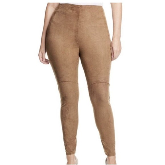 Lysse High Waisted Faux Suede Tan/brown Legging Casual Pants Size Medium - Picture 11 of 11